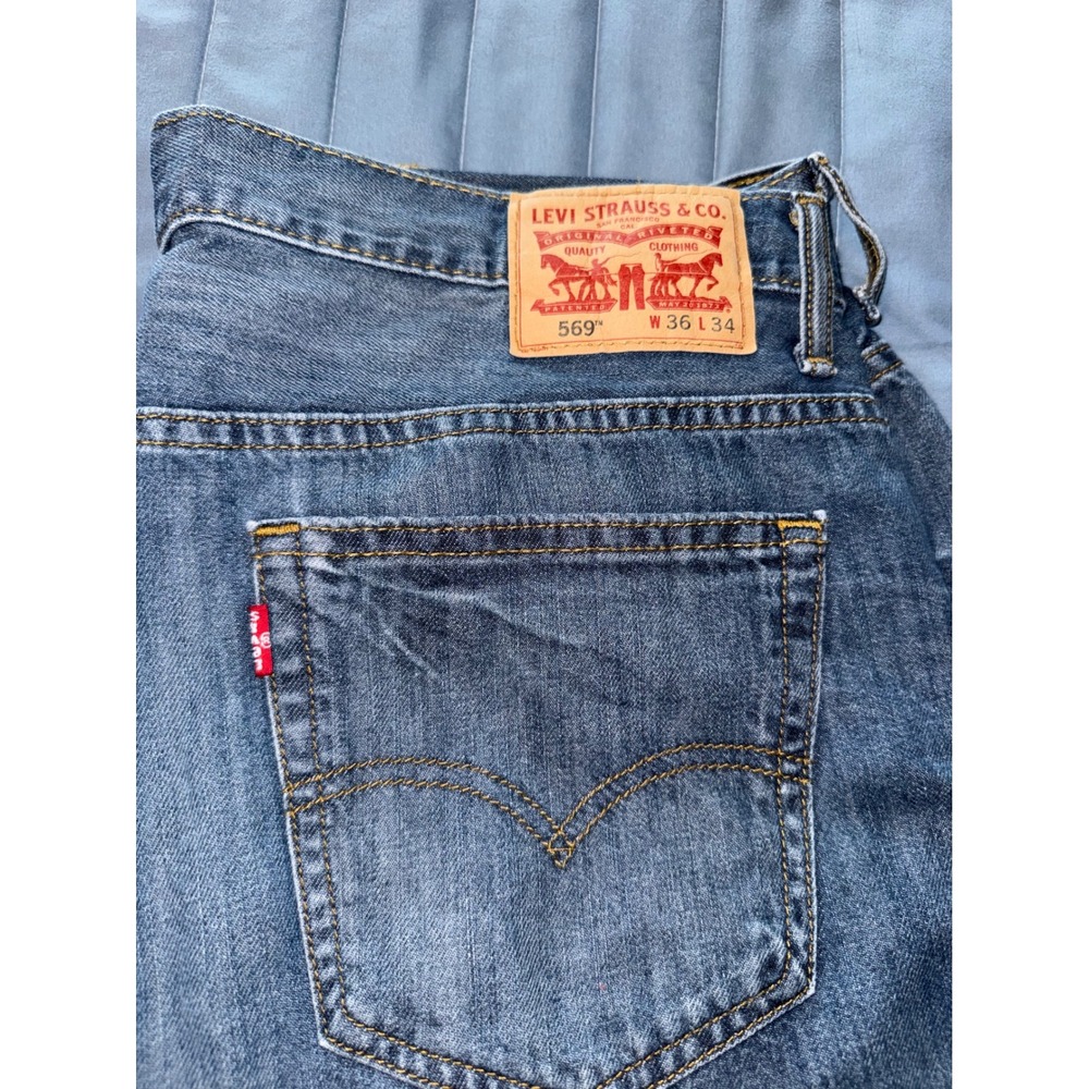 Levis 569 Loose Straight Jeans Mens 36x34 Medium Wash Blue Denim Pants